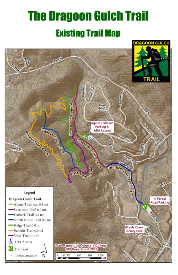 map of trails for Dragoon Gulch